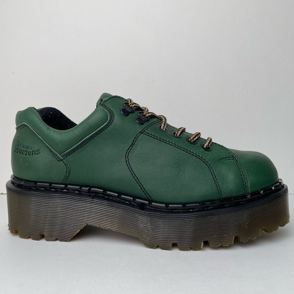 Vintage Dr. Martens England Green Greasy Platform Oxfords UK 7 - Picture 3 of 15
